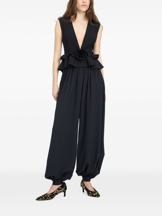 V-neck flower top black 116652100  ROTATE 