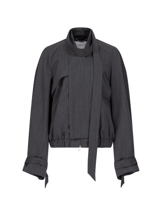 Scarf Bomber Jacket In Dark Grey 1426WCT007635A 10003 VICTORIA BECKHAM 