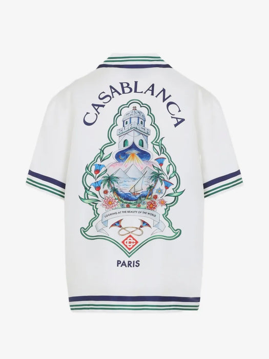 Hotel Emblem Short Sleeve Silk Shirt M-PF26-SH-003-01  CASABLANCA 