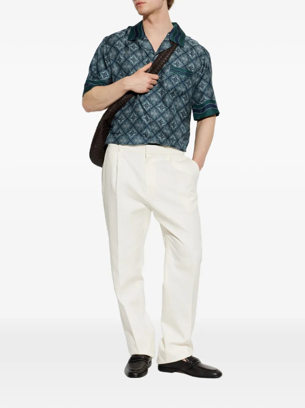 Dark Green Radiating Monogram Short Sleeve Silk Shirt M-PF26-SH-003-08  CASABLANCA 