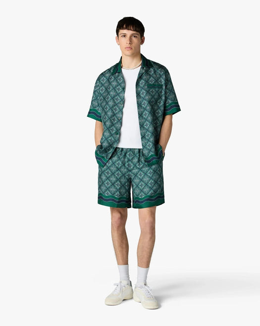 Dark Green Radiating Monogram Short Sleeve Silk Shirt M-PF26-SH-003-08  CASABLANCA 