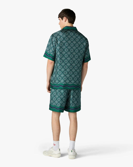Dark Green Radiating Monogram Short Sleeve Silk Shirt M-PF26-SH-003-08  CASABLANCA 
