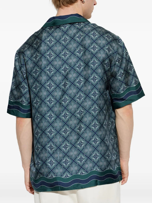 Dark Green Radiating Monogram Short Sleeve Silk Shirt M-PF26-SH-003-08  CASABLANCA 
