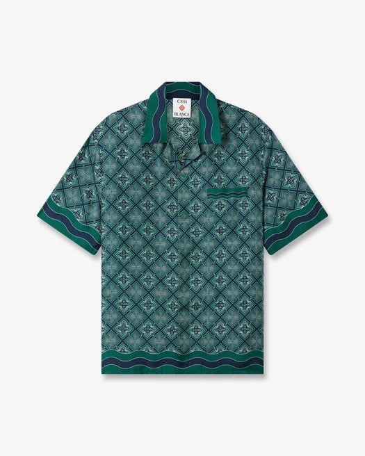 Dark Green Radiating Monogram Short Sleeve Silk Shirt M-PF26-SH-003-08  CASABLANCA 