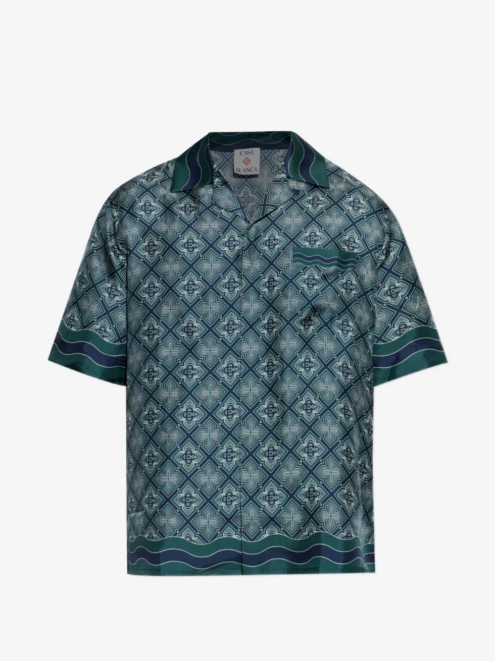 Dark Green Radiating Monogram Short Sleeve Silk Shirt M-PF26-SH-003-08  CASABLANCA 