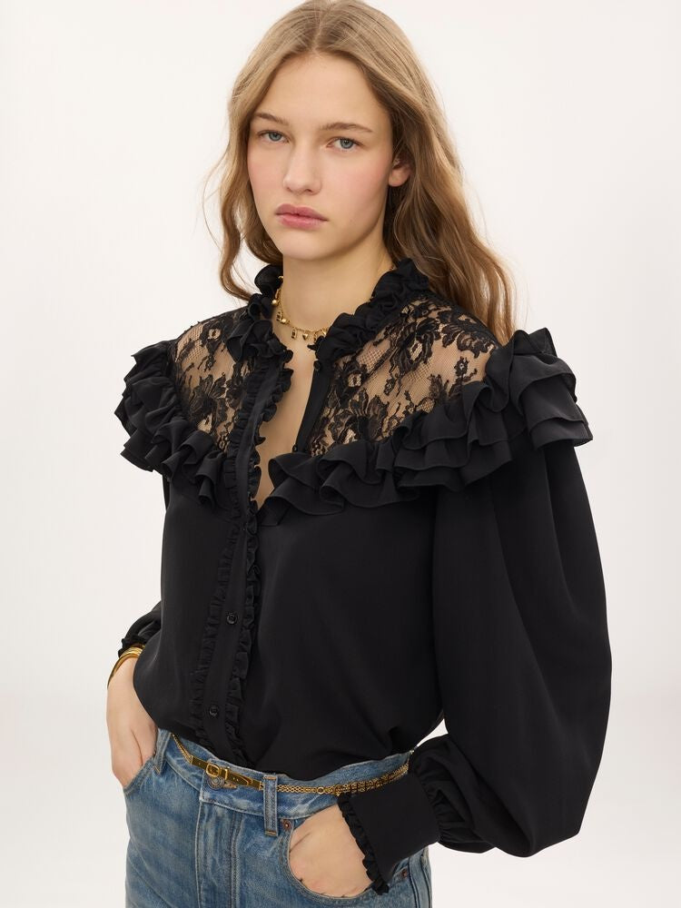 High-neck ruffled blouse CH26AHT40005 001 CHLOÉ 