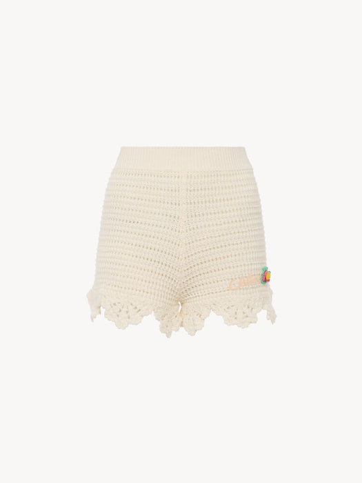 High-waisted logo mini shorts in crochet knit CH26AMS02800 107 CHLOÉ 