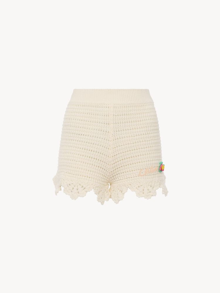 High-waisted logo mini shorts in crochet knit CH26AMS02800 107 CHLOÉ 