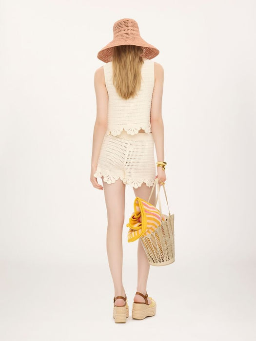 High-waisted logo mini shorts in crochet knit CH26AMS02800 107 CHLOÉ 