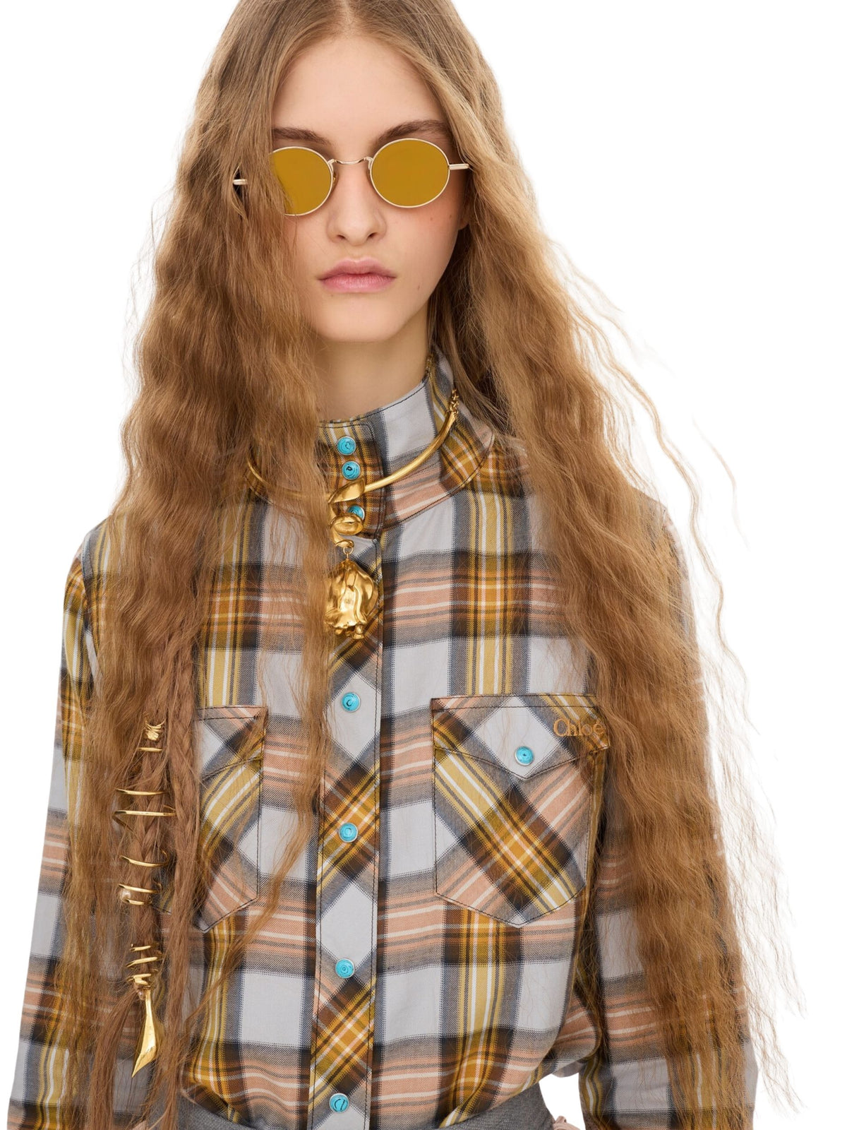Lavallière shirt in check cotton & cupro<BR/> CH26WHT94053 20G CHLOÉ 