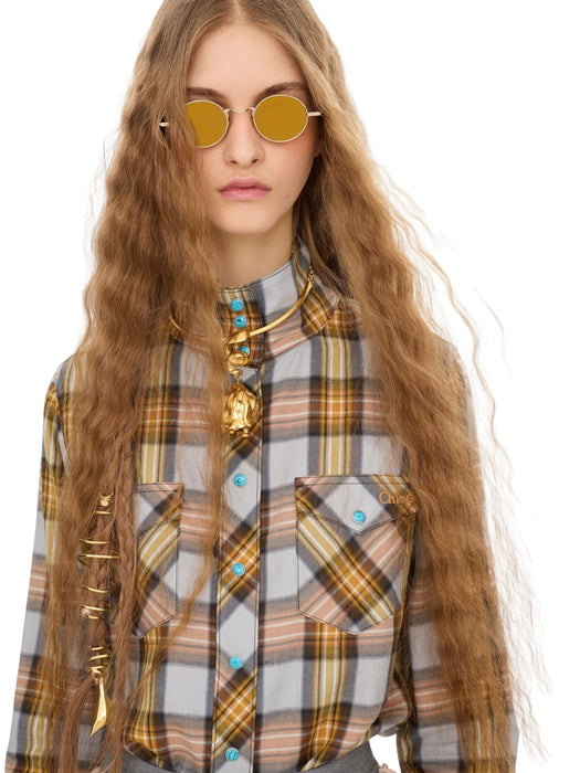 Lavallière shirt in check cotton & cupro<BR/> CH26WHT94053 20G CHLOÉ 