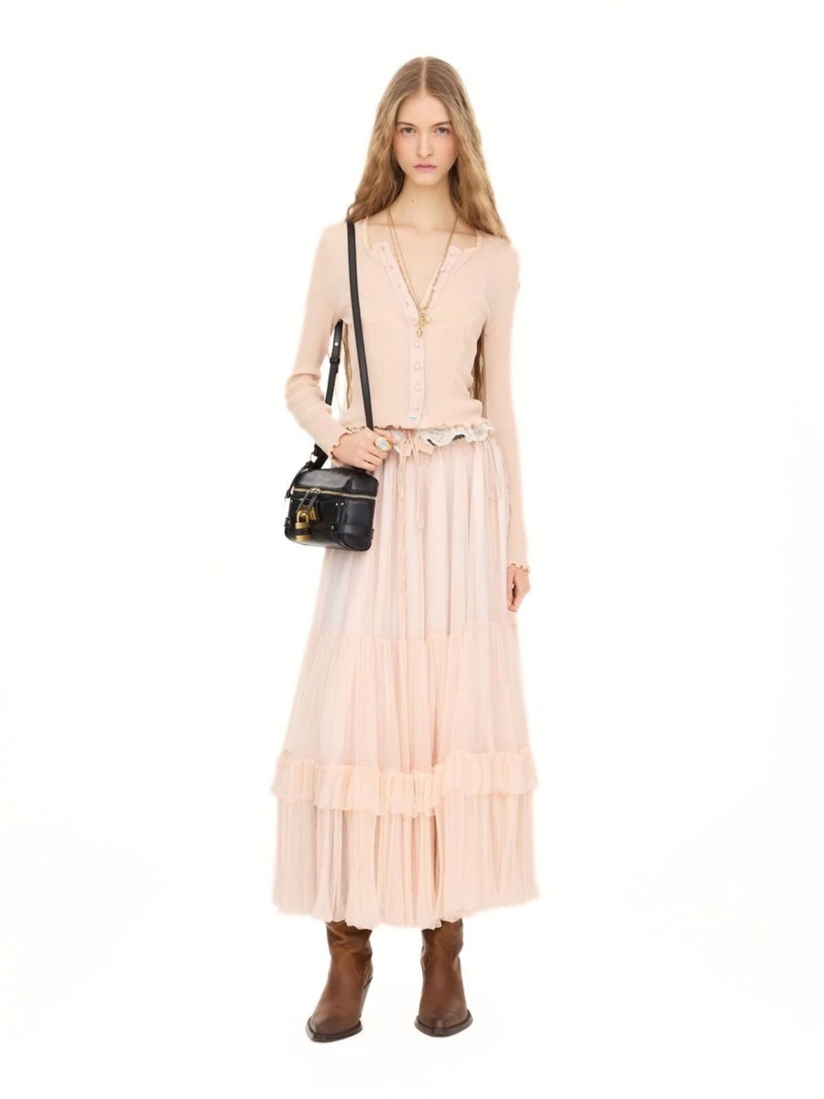 Ruffled long skirt in silk mousseline CH26WJU20001 6F0 CHLOÉ 