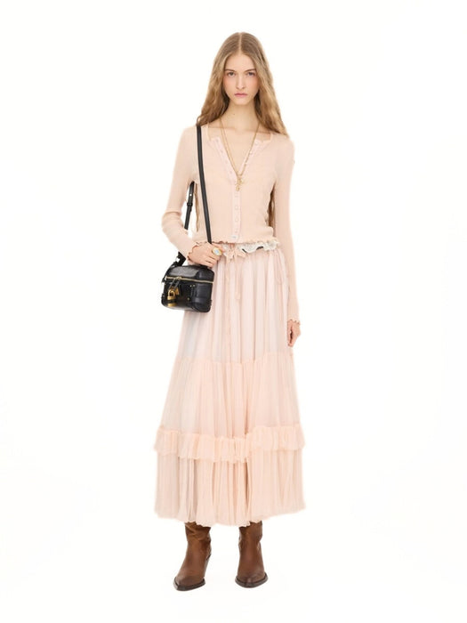 Ruffled long skirt in silk mousseline CH26WJU20001 6F0 CHLOÉ 