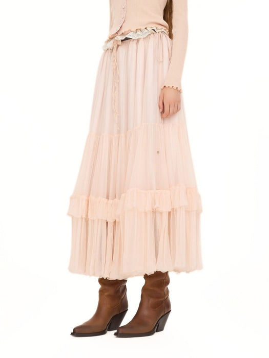 Ruffled long skirt in silk mousseline CH26WJU20001 6F0 CHLOÉ 