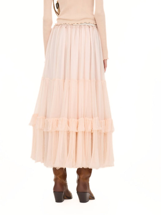 Ruffled long skirt in silk mousseline CH26WJU20001 6F0 CHLOÉ 
