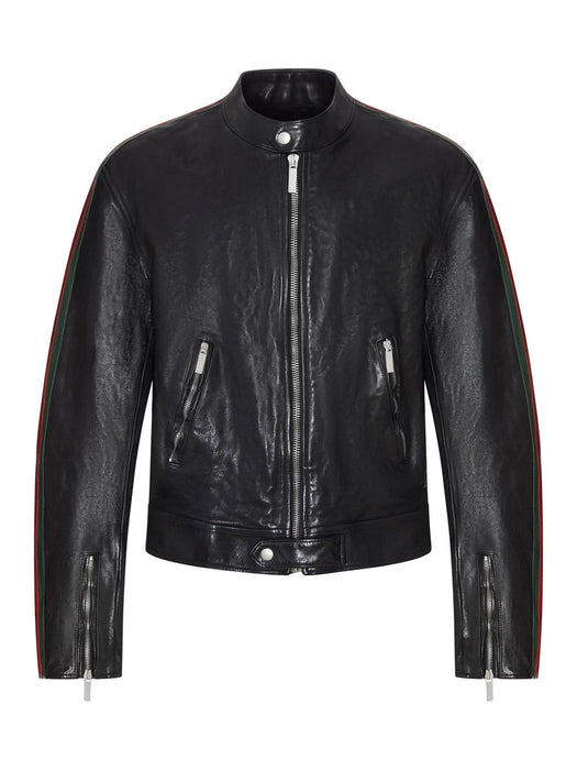Leather biker jacket with Web 865374 XNBC4 1060 GUCCI 