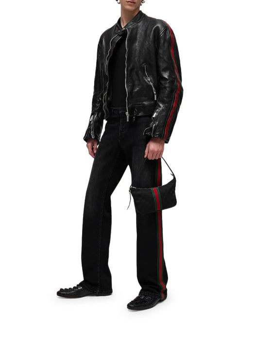 Leather biker jacket with Web 865374 XNBC4 1060 GUCCI 