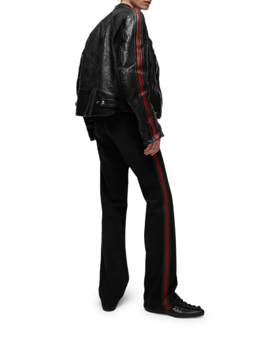 Leather biker jacket with Web 865374 XNBC4 1060 GUCCI 