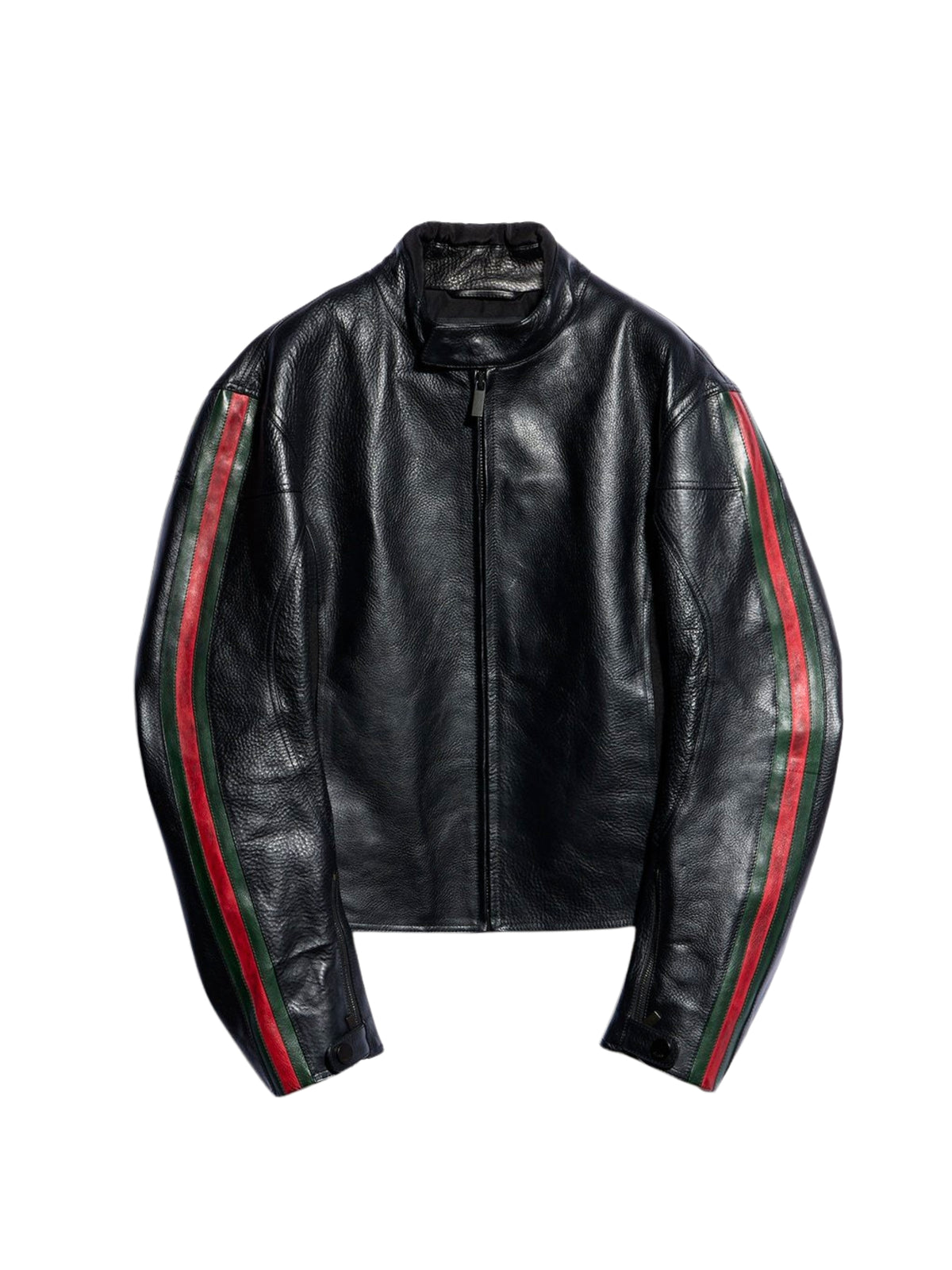 Leather biker jacket with Web detail 874158 XNBDW1060 GUCCI 