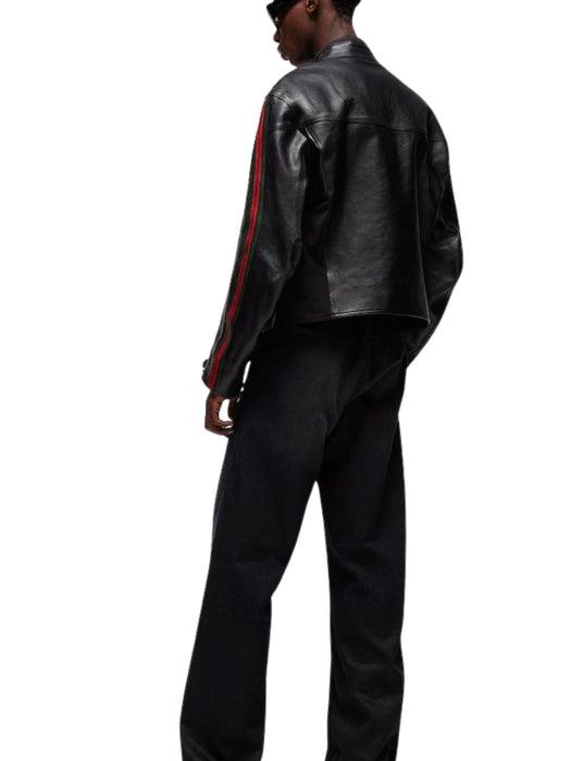 Leather biker jacket with Web detail 874158 XNBDW1060 GUCCI 