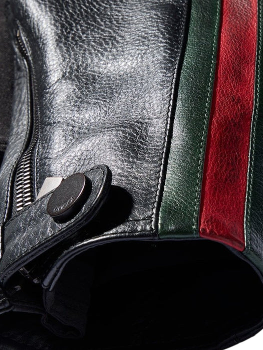 Leather biker jacket with Web detail 874158 XNBDW1060 GUCCI 