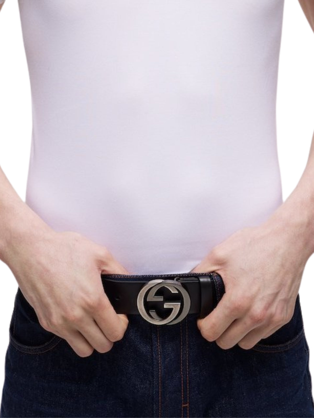 Wide belt with Interlocking G buckle 874733 CVE0X 1000 GUCCI 