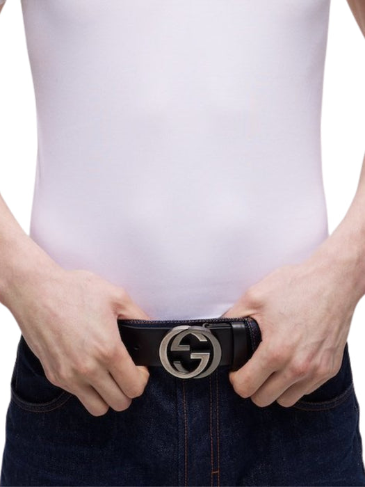 Wide belt with Interlocking G buckle 874733 CVE0X 1000 GUCCI 