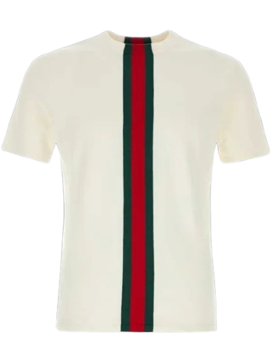 Knit cotton T-shirt with Web intarsia 875176 XKFPC 9043 GUCCI 
