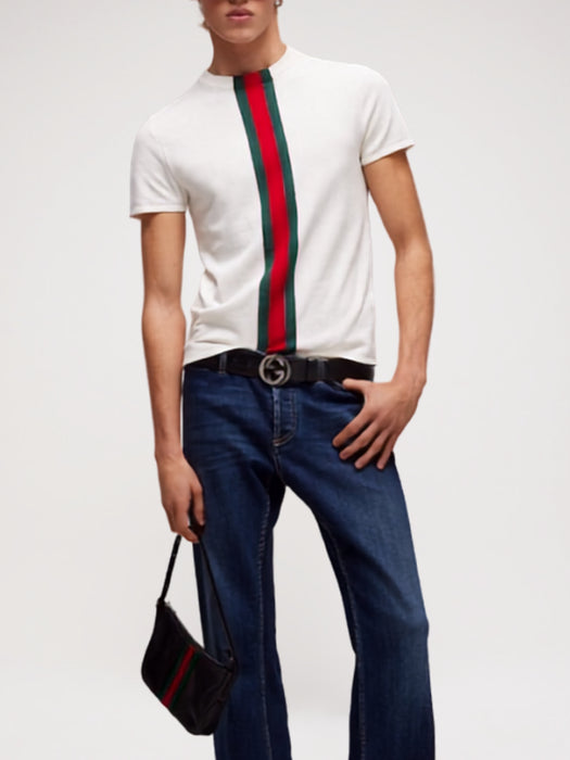 Knit cotton T-shirt with Web intarsia 875176 XKFPC 9043 GUCCI 
