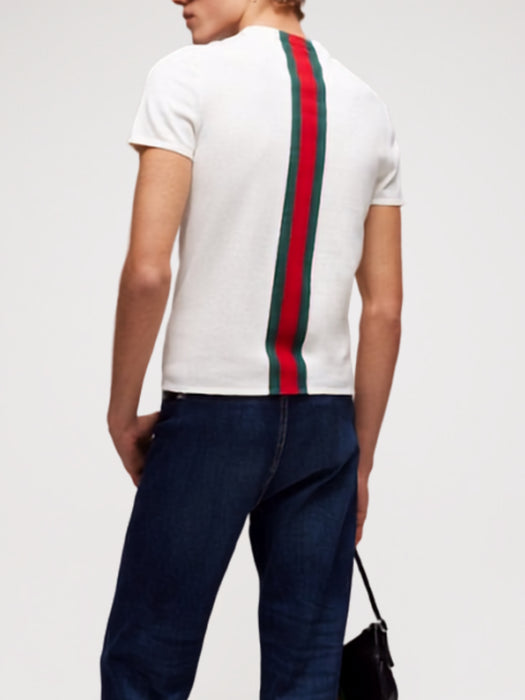 Knit cotton T-shirt with Web intarsia 875176 XKFPC 9043 GUCCI 