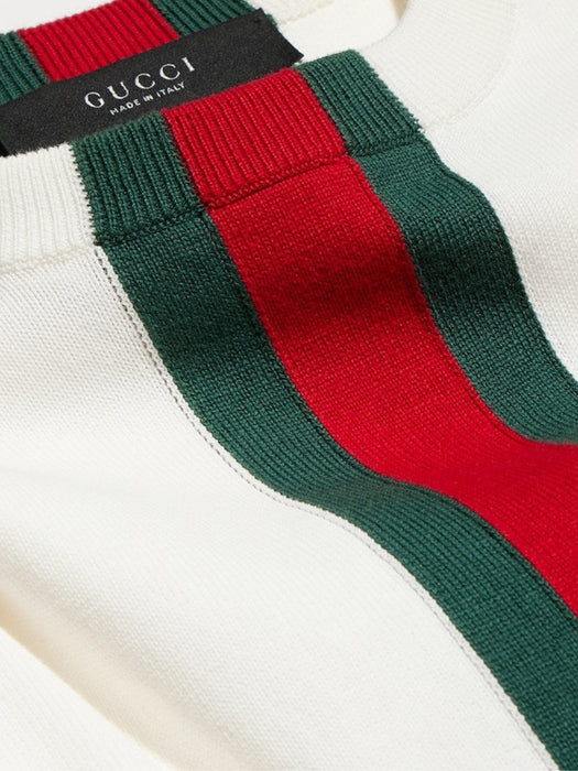 Knit cotton T-shirt with Web intarsia 875176 XKFPC 9043 GUCCI 