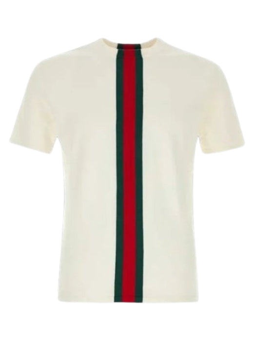 Knit cotton T-shirt with Web intarsia 875176 XKFPC 9043 GUCCI 