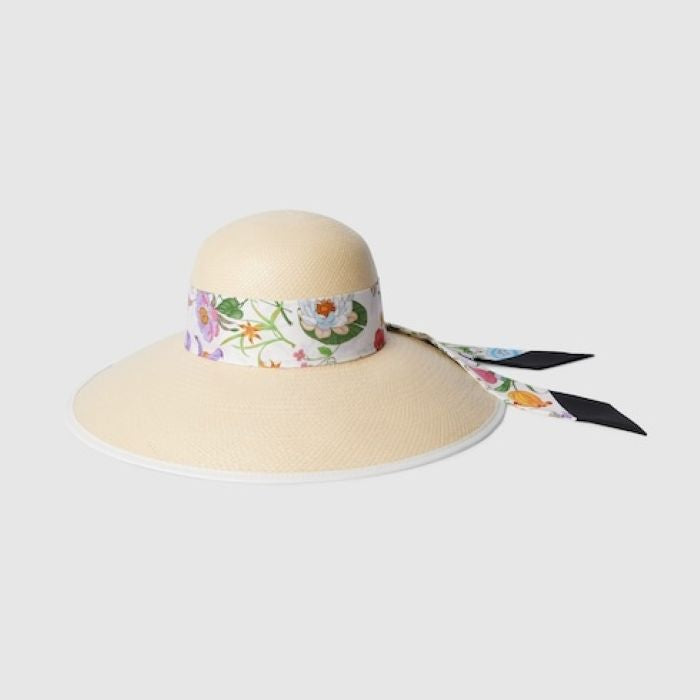 Panama twill hat with silk ribbon A001M5 3HBMN 9677 GUCCI 