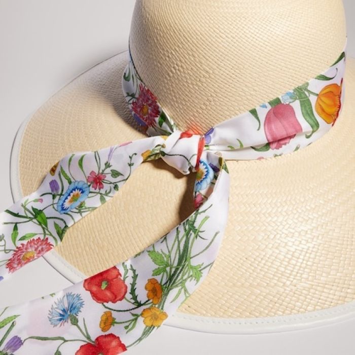 Panama twill hat with silk ribbon A001M5 3HBMN 9677 GUCCI 