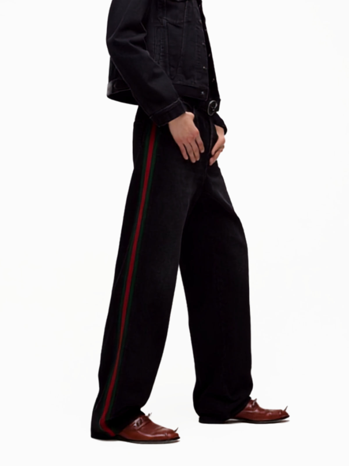 Cotton denim pants with Web insert A002IA XDDIC1000 GUCCI 