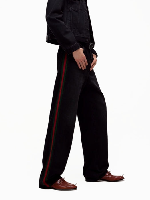 Cotton denim pants with Web insert A002IA XDDIC1000 GUCCI 