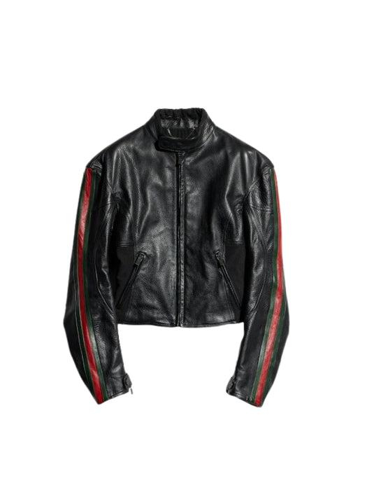 Leather biker jacket with Web A006HA XNBDW1060 GUCCI 