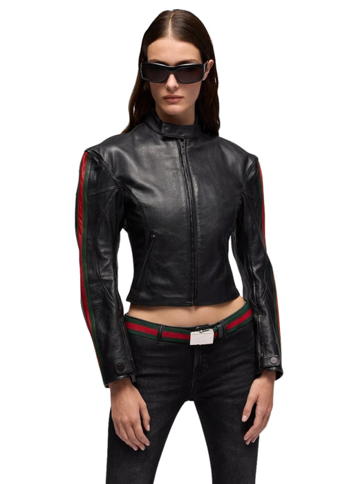 Leather biker jacket with Web A006HA XNBDW1060 GUCCI 