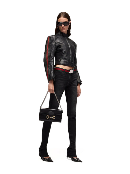 Leather biker jacket with Web A006HA XNBDW1060 GUCCI 