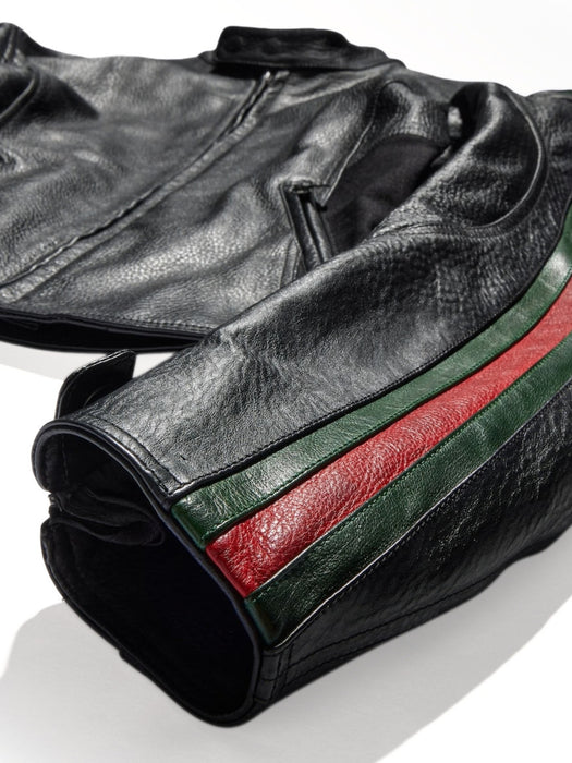 Leather biker jacket with Web A006HA XNBDW1060 GUCCI 