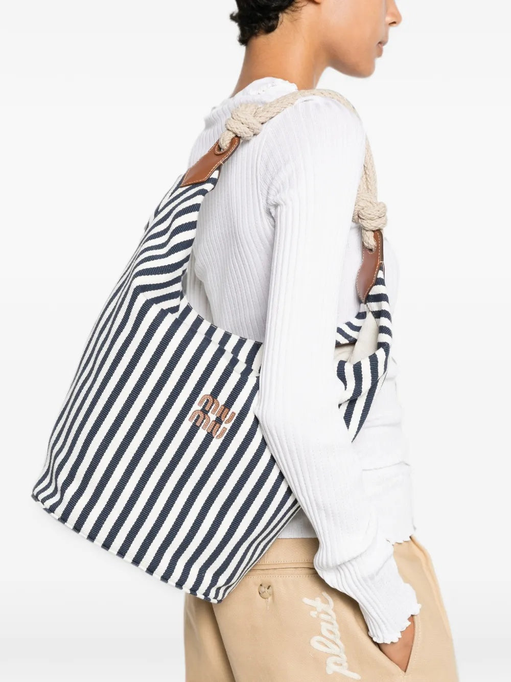 Striped rope-handle shoulder bag 5BE107 V ILO 2I0GF0B9P MIU MIU 