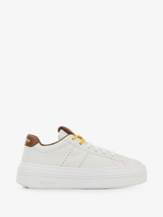 Logo-print leather sneakers 5E710E F 050 3L48F0TPR MIU MIU 
