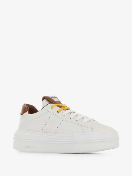 Logo-print leather sneakers 5E710E F 050 3L48F0TPR MIU MIU 