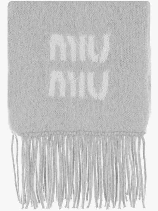 Logo-jacquard fringed scarf 5FS062 2CQDF0031 MIU MIU 