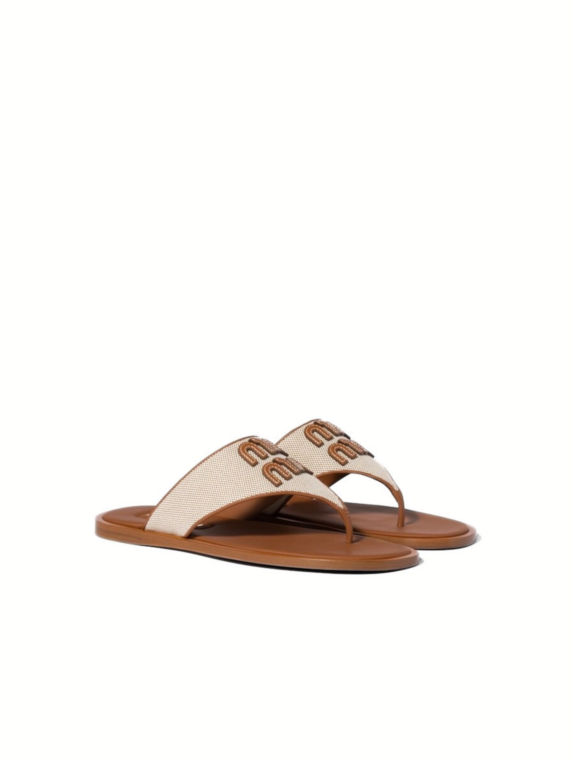Canvas and leather thong sandals 5Y605E F 005 Q1DF062F MIU MIU 