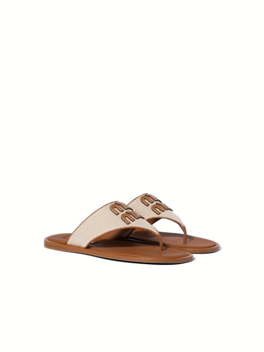 Canvas and leather thong sandals 5Y605E F 005 Q1DF062F MIU MIU 