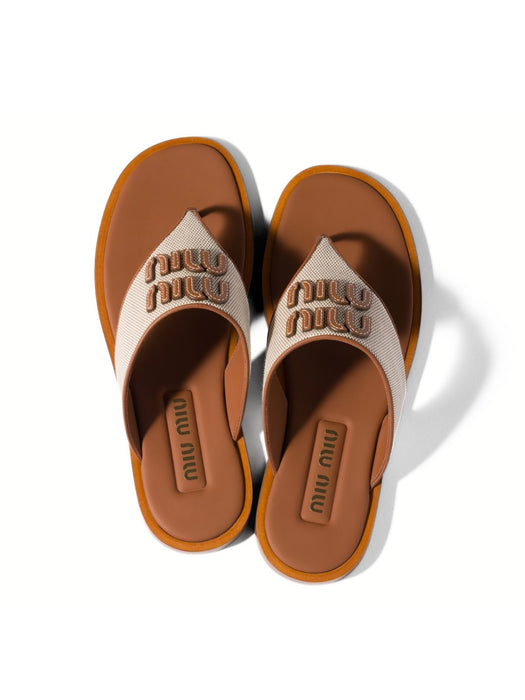 Canvas and leather thong sandals 5Y605E F 005 Q1DF062F MIU MIU 