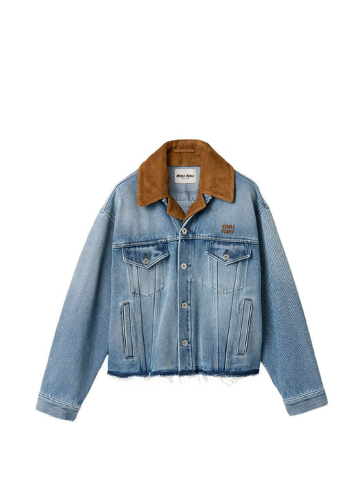 Washed denim and suede blouson jacket GWB313 S OOO 196YF0013 MIU MIU 