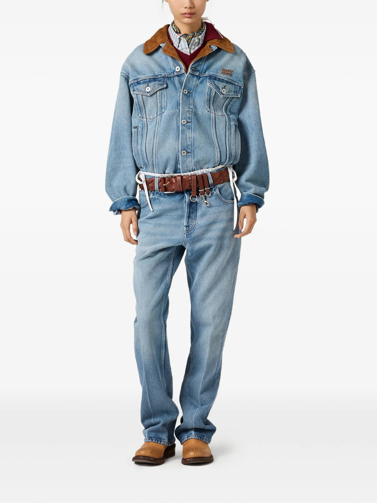 Washed denim and suede blouson jacket GWB313 S OOO 196YF0013 MIU MIU 
