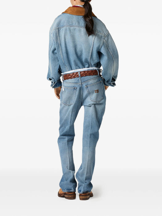Washed denim and suede blouson jacket GWB313 S OOO 196YF0013 MIU MIU 